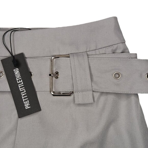 Pretty Little Thing Womens Size 0 Mini Skirt Light Gray Woven Utility Buckle - Picture 4 of 6